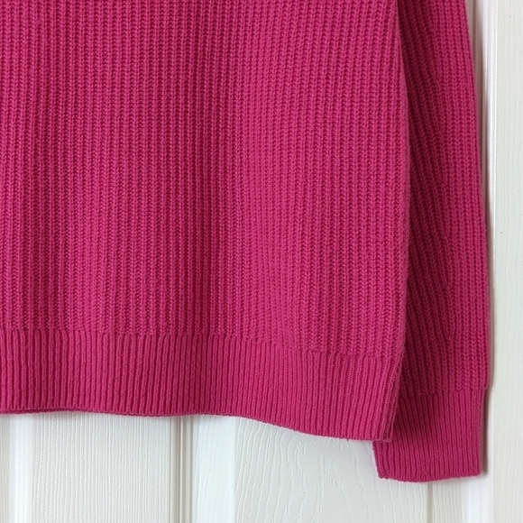 Talbots Merino Wool Blend Ribbed Knit Spread Zipped Collar Sweater Hot Pink SP - Picture 7 of 11
